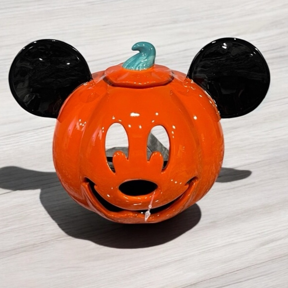Disney Mickey Mouse Halloween Ceramic Tea Light Candle Holder and Lid WDW PARKS